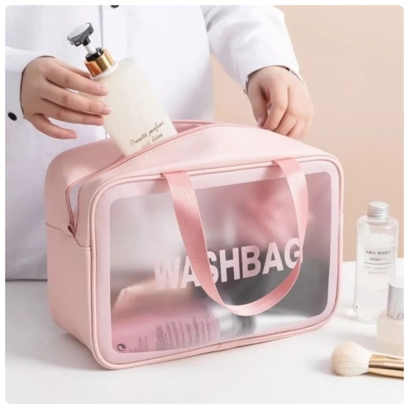 White or pink waterproof make up toiletries travel storage bag zippered Large - Picture 3 of 8